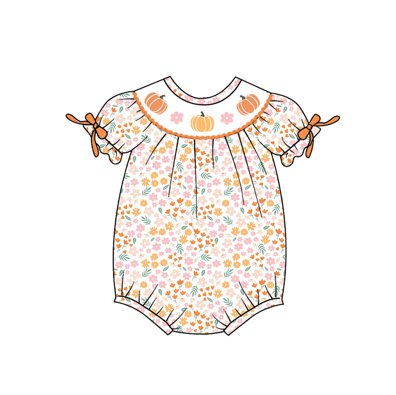 （Pre Order）Girls Halloween＆Thanksgiving Embroidery Smocked Dress and Romper