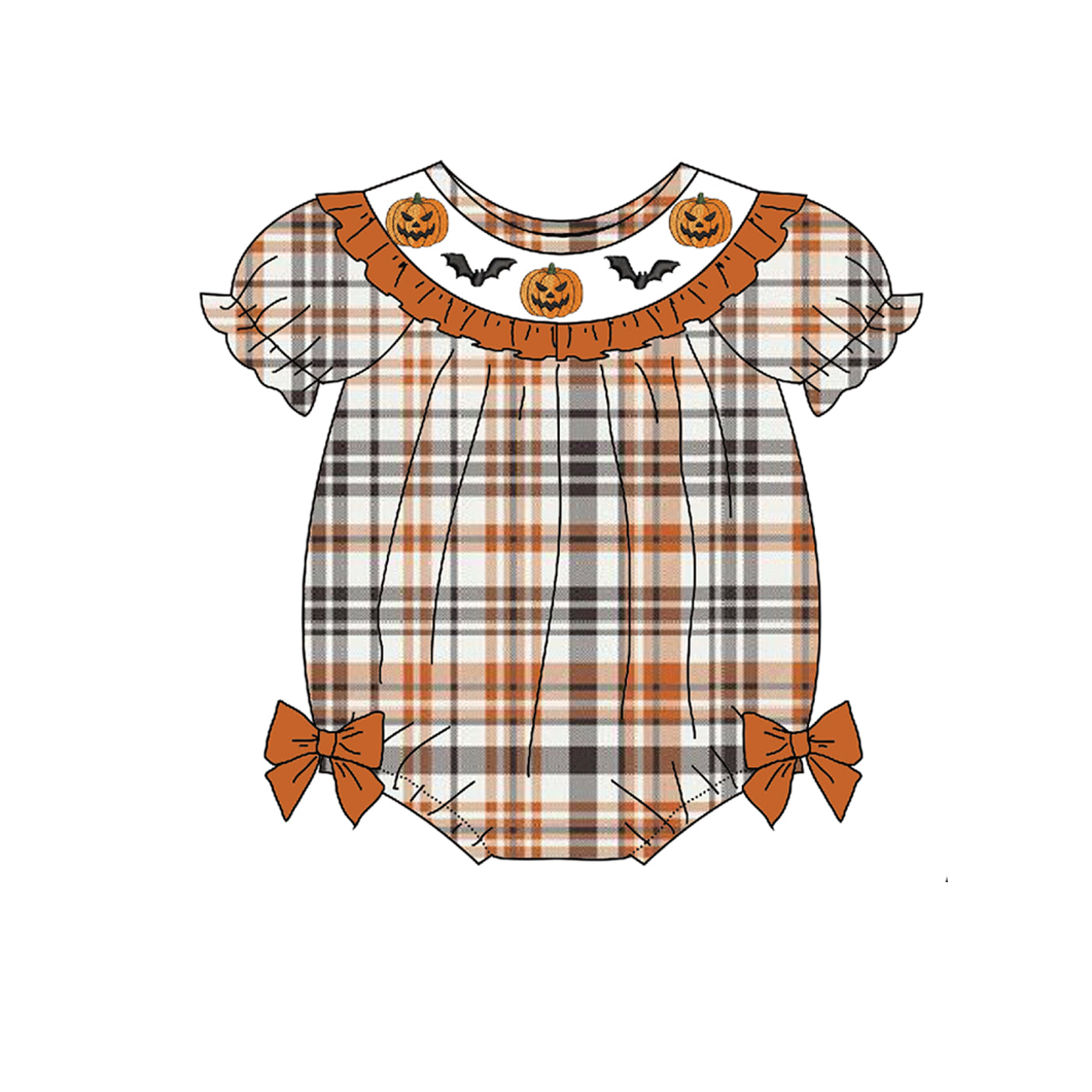 （Pre Order）Family Halloween Embroidery Smocked Dress,Set,Top＆Romper