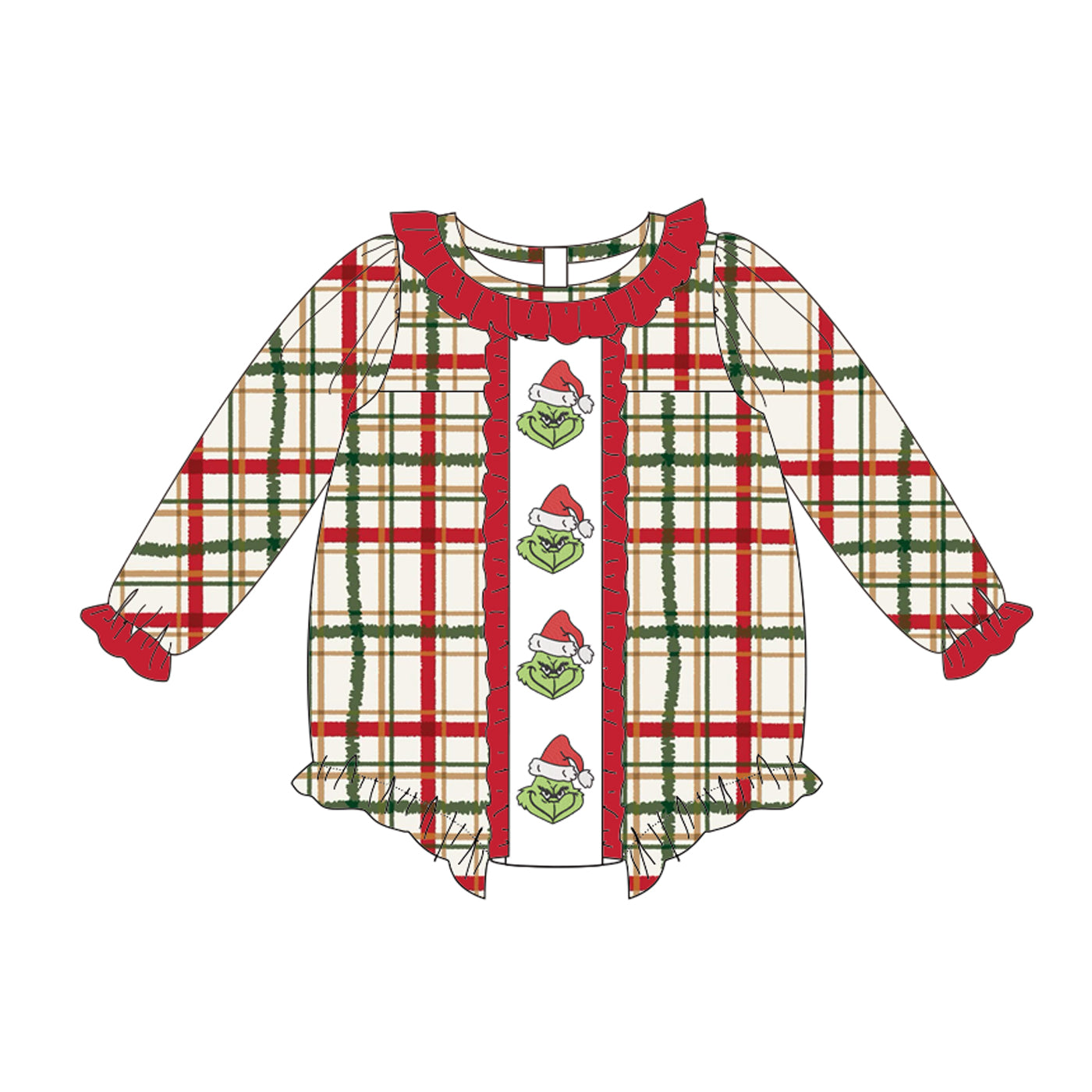 （Pre Order）Family Christmas Cartoon Embroidery Smocked Dress,Set＆Romper