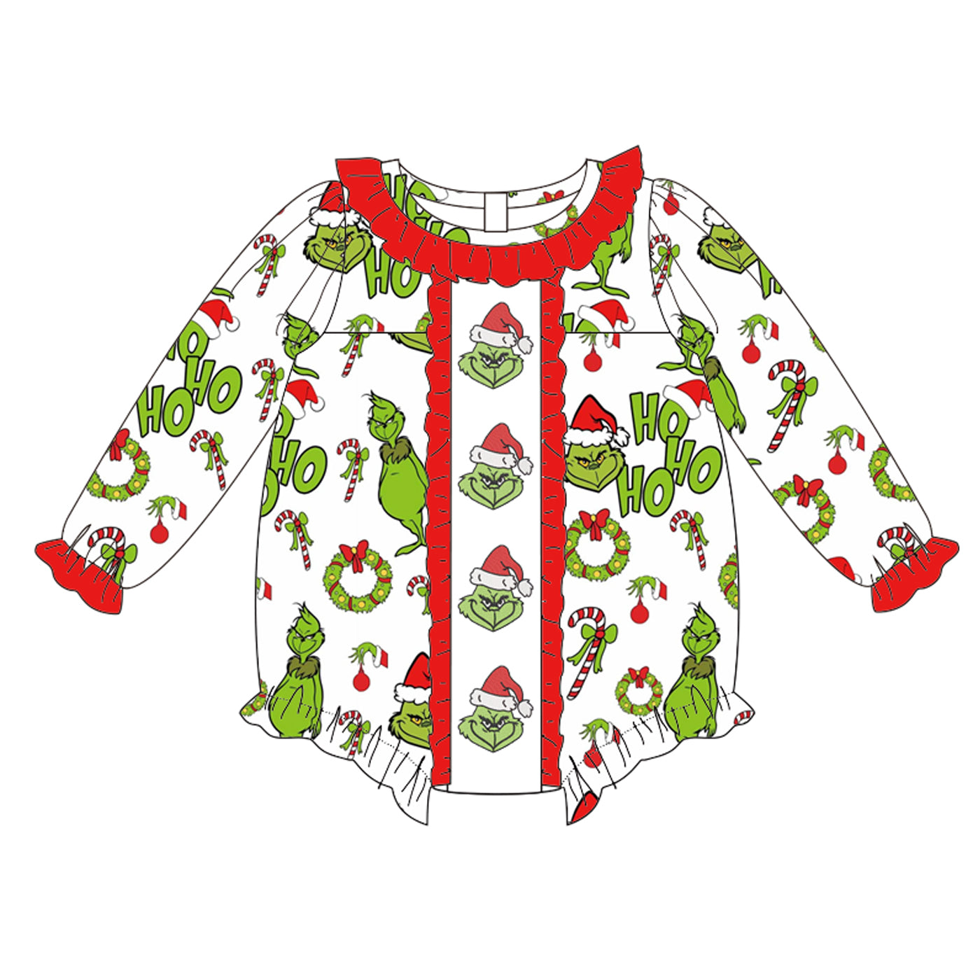 （Pre Order）Family Christmas Cartoon Embroidery Smocked Dress,Set＆Romper