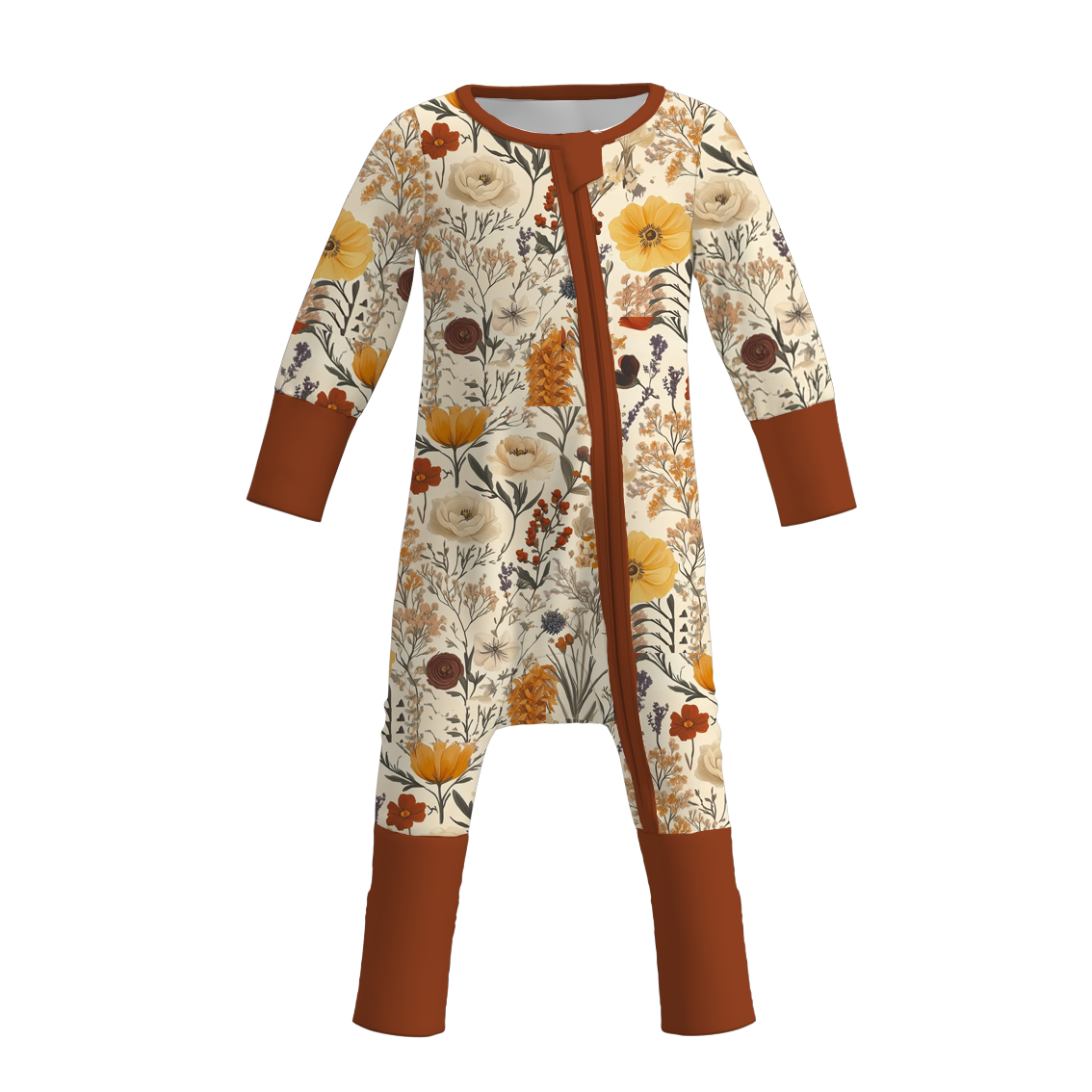 （Pre Order）Toddler Girls Fall Floral Print Bamboo Fabric Romper