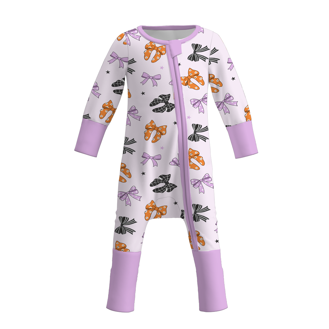（Pre Order）Toddler Girls Halloween Bow Print Bamboo Fabric Romper