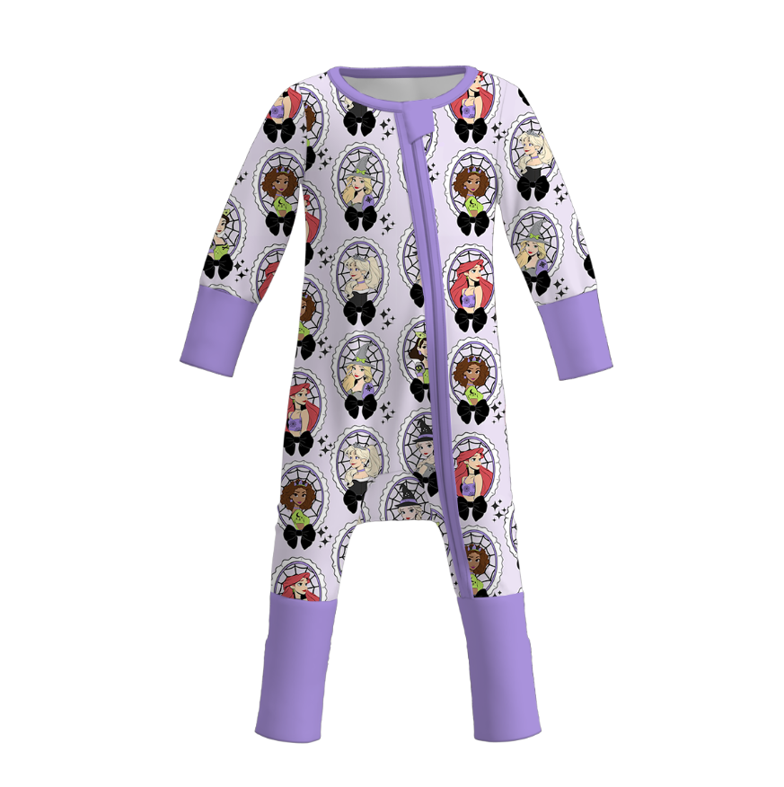 （Pre Order）Toddler Girls Halloween Princess Print Bamboo Fabric Romper