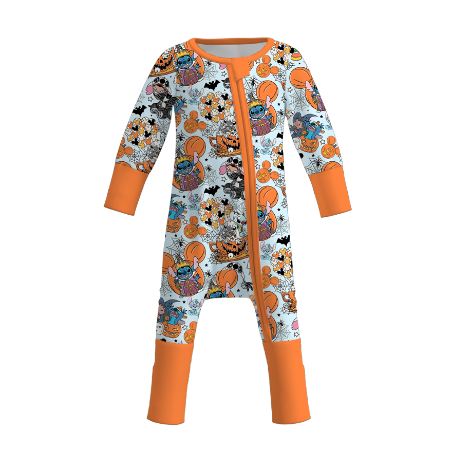 （Pre Order）Toddler Girls Halloween Cartoon Print Bamboo Fabric Romper