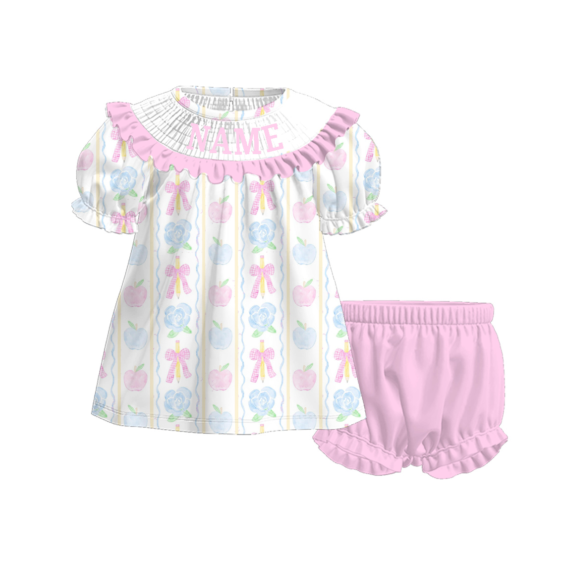 （Pre Order）Family Summer Back To School Embroidery Smocked Dress＆Romper