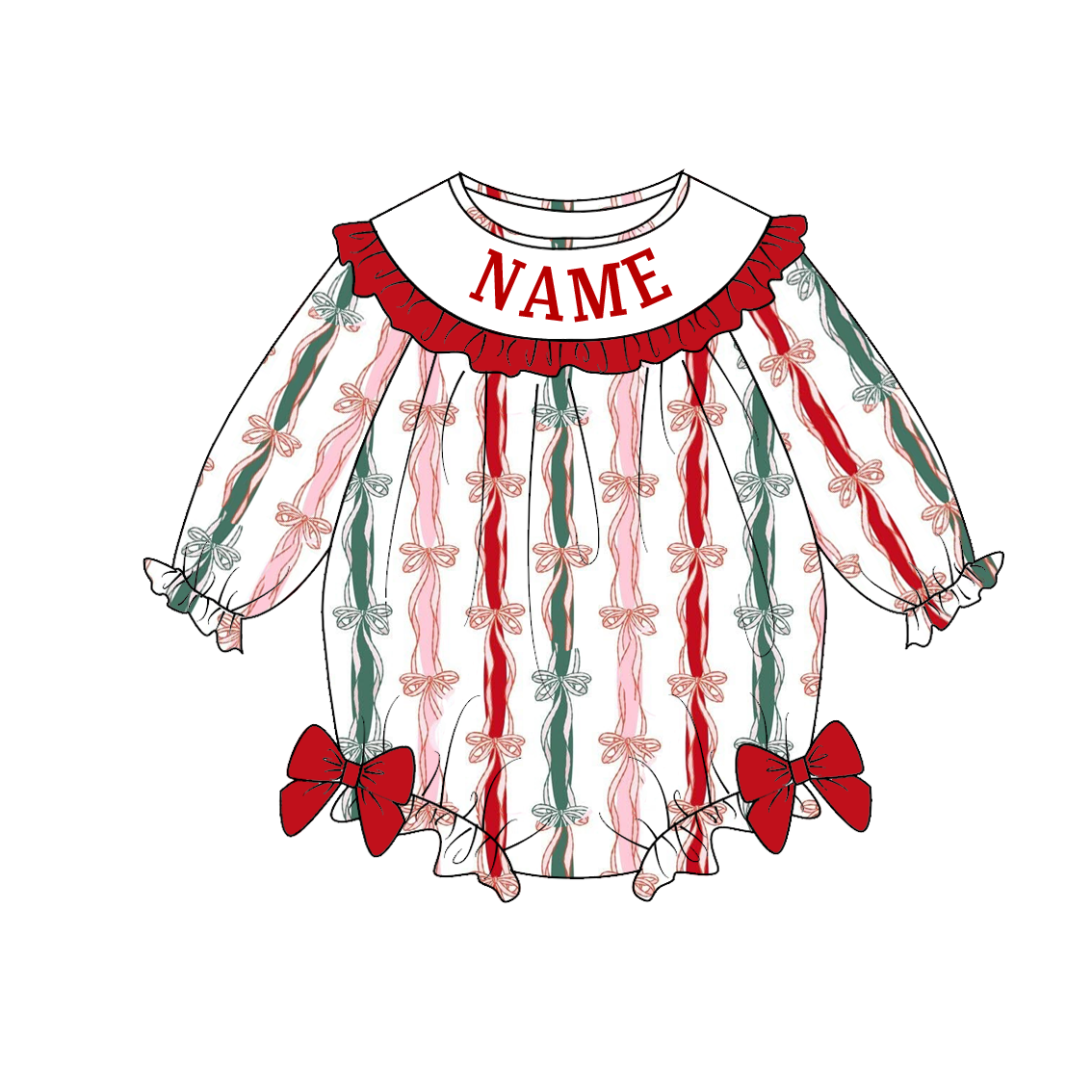 （Pre Order）Family Christmas Embroidery Smocked Dress＆Romper