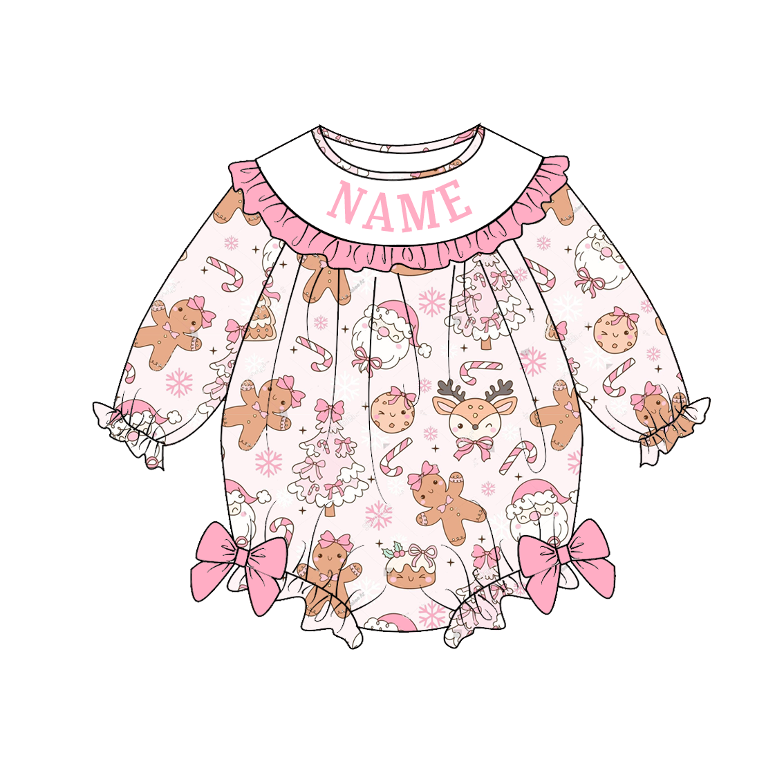 （Pre Order）Family Christmas Embroidery Smocked Dress＆Romper