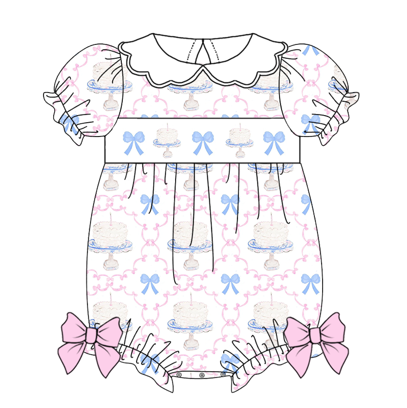 （Pre Order）Sibling Birthday Embroidery Smocked Dress,Romper＆Shorts Set
