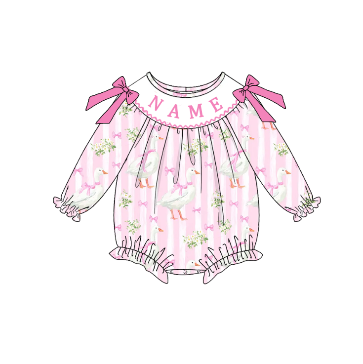 （Pre Order）Sibling Goose Embroidery Smocked Dress,Romper＆Shorts Set