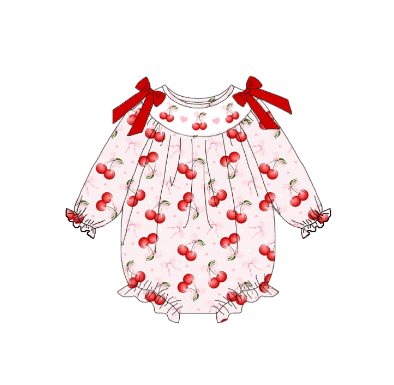 （Pre Order）Sisters Cherry Embroidery Smocked Dress&Romper
