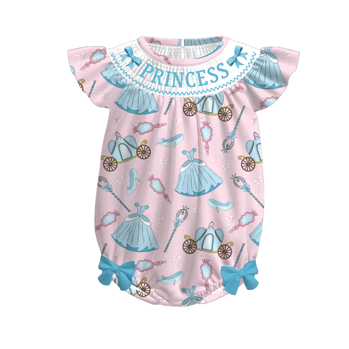 （Pre Order）Toddler Girls Princess Embroidery Smocked Romper