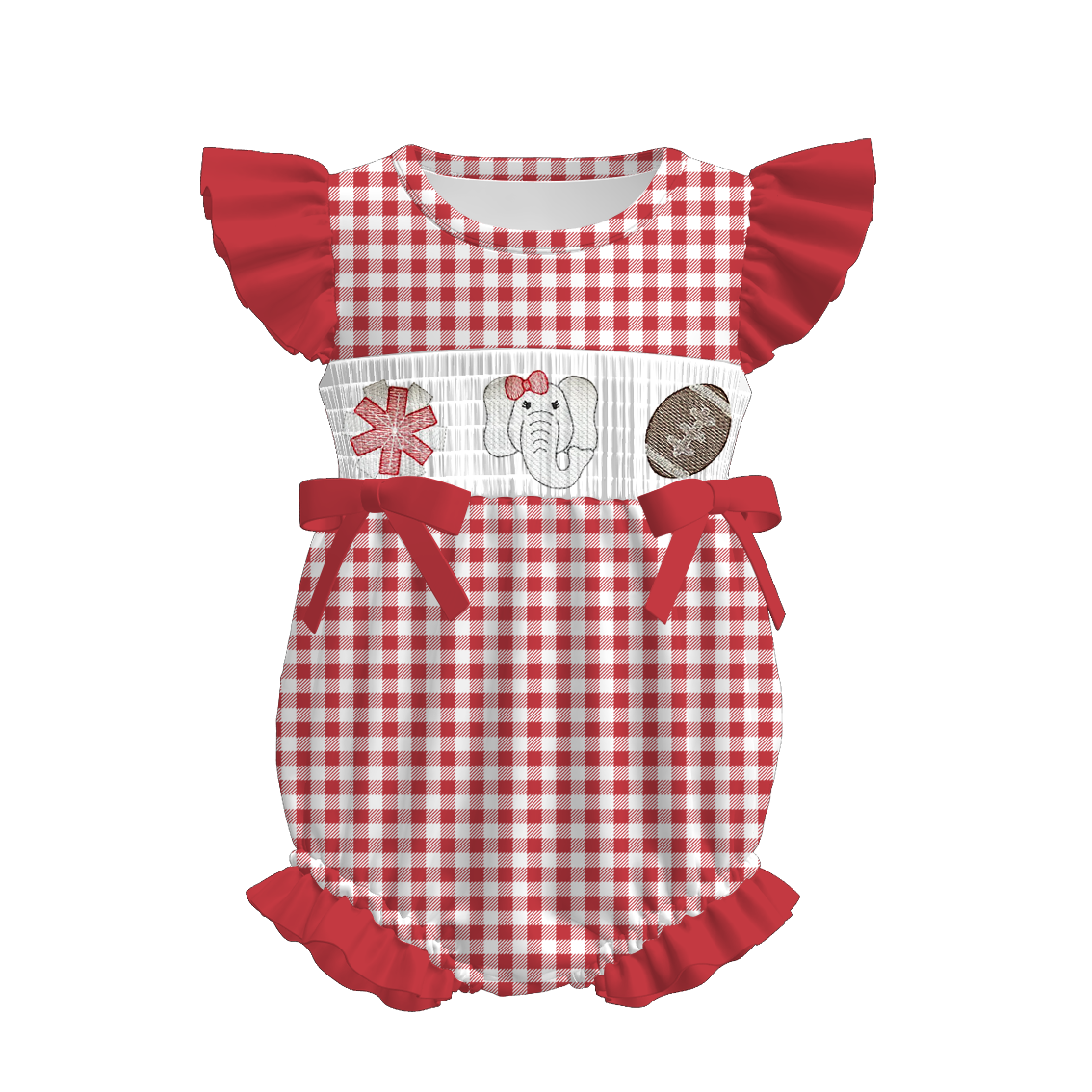 （Pre Order）Family Football Alabama Embroidery Smocked Dress,Set&Romper