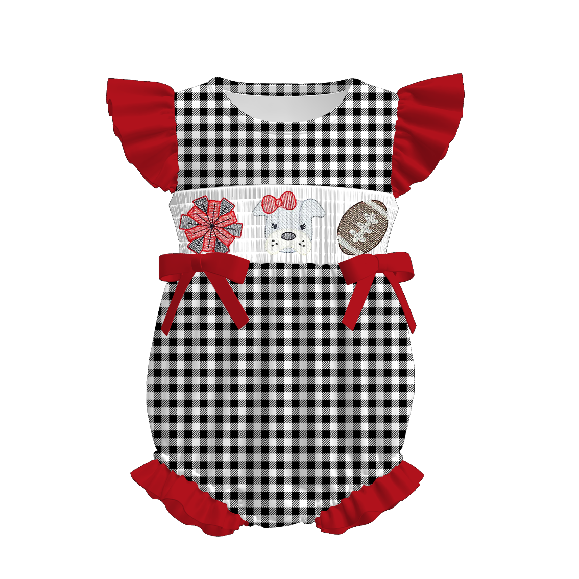 （Pre Order）Family Football Georgia Embroidery Smocked Dress,Set&Romper