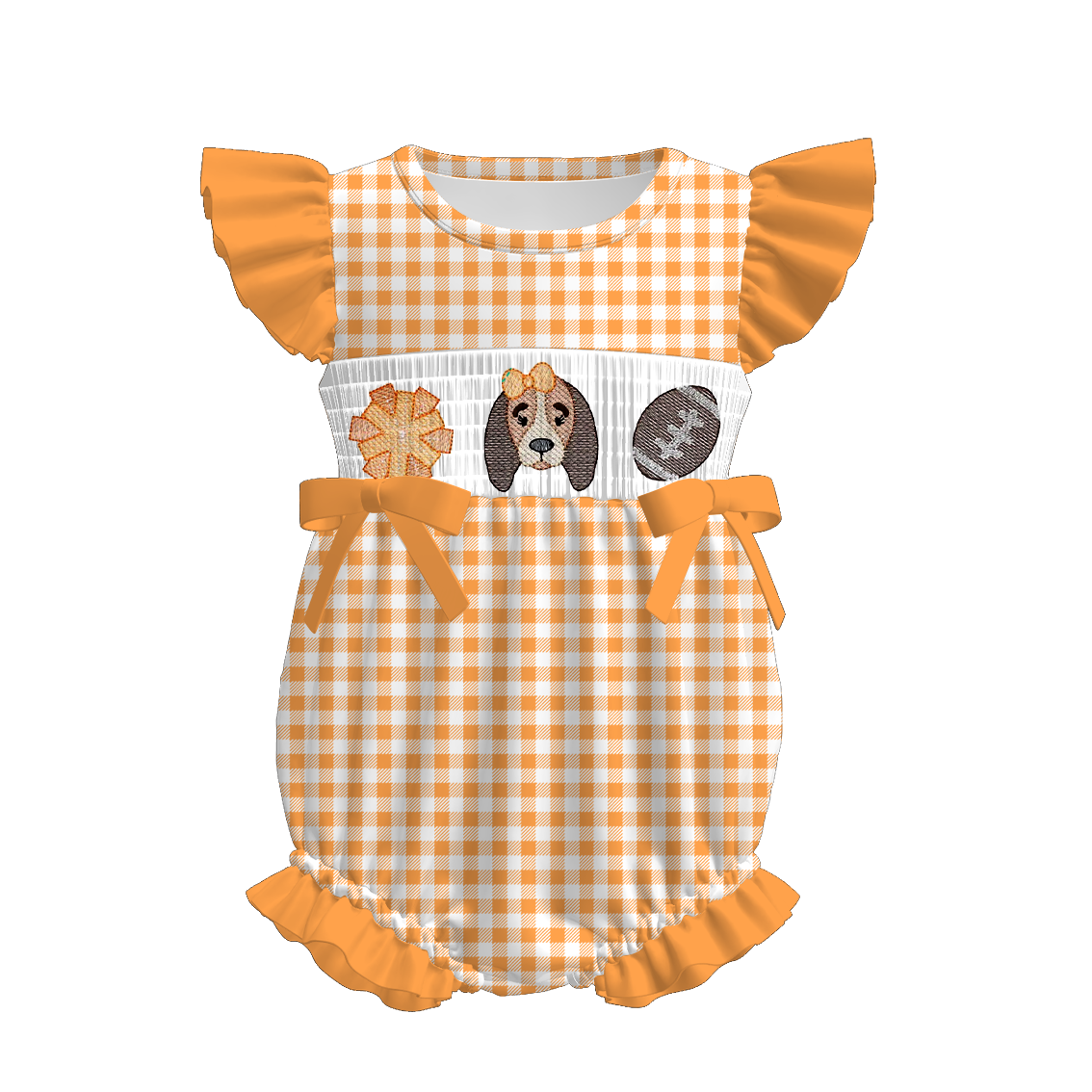 （Pre Order）Family Football Tennesses Embroidery Smocked Dress,Set&Romper