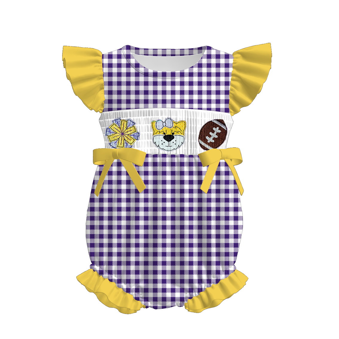 （Pre Order）Family Football Louisiana Embroidery Smocked Dress,Set&Romper