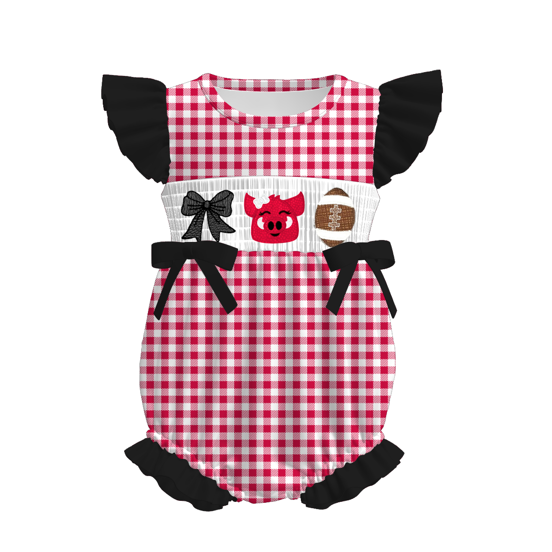 （Pre Order）Family Football Arkansas Embroidery Smocked Dress,Set&Romper