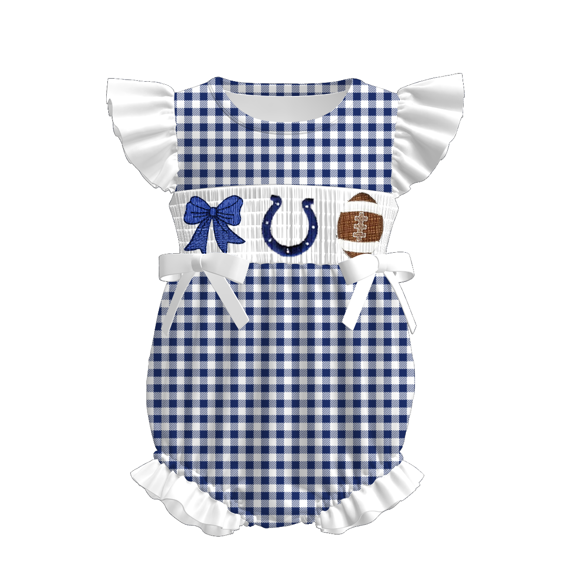 （Pre Order）Family Football Indianapolis Embroidery Smocked Dress,Set&Romper