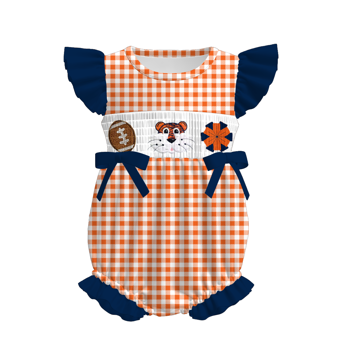 （Pre Order）Family Football Auburn Tigers Embroidery Smocked Dress,Set&Romper