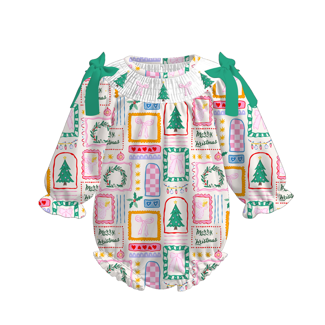 （Pre Order）Sisters Christmas Embroidery Smocked Dress＆Romper
