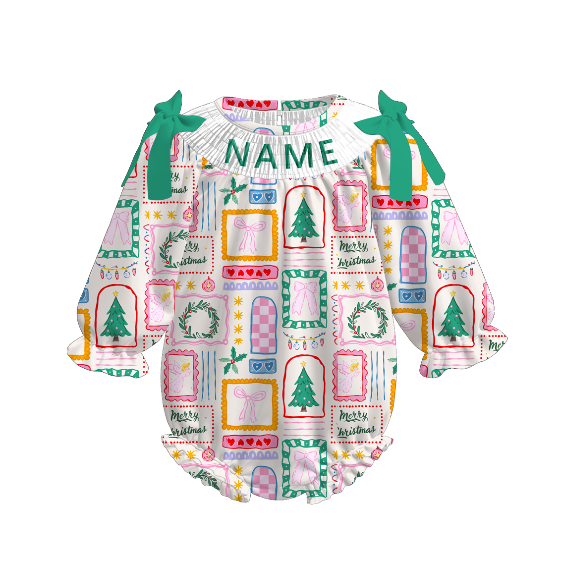 （Pre Order）Sisters Christmas Embroidery Smocked Dress＆Romper