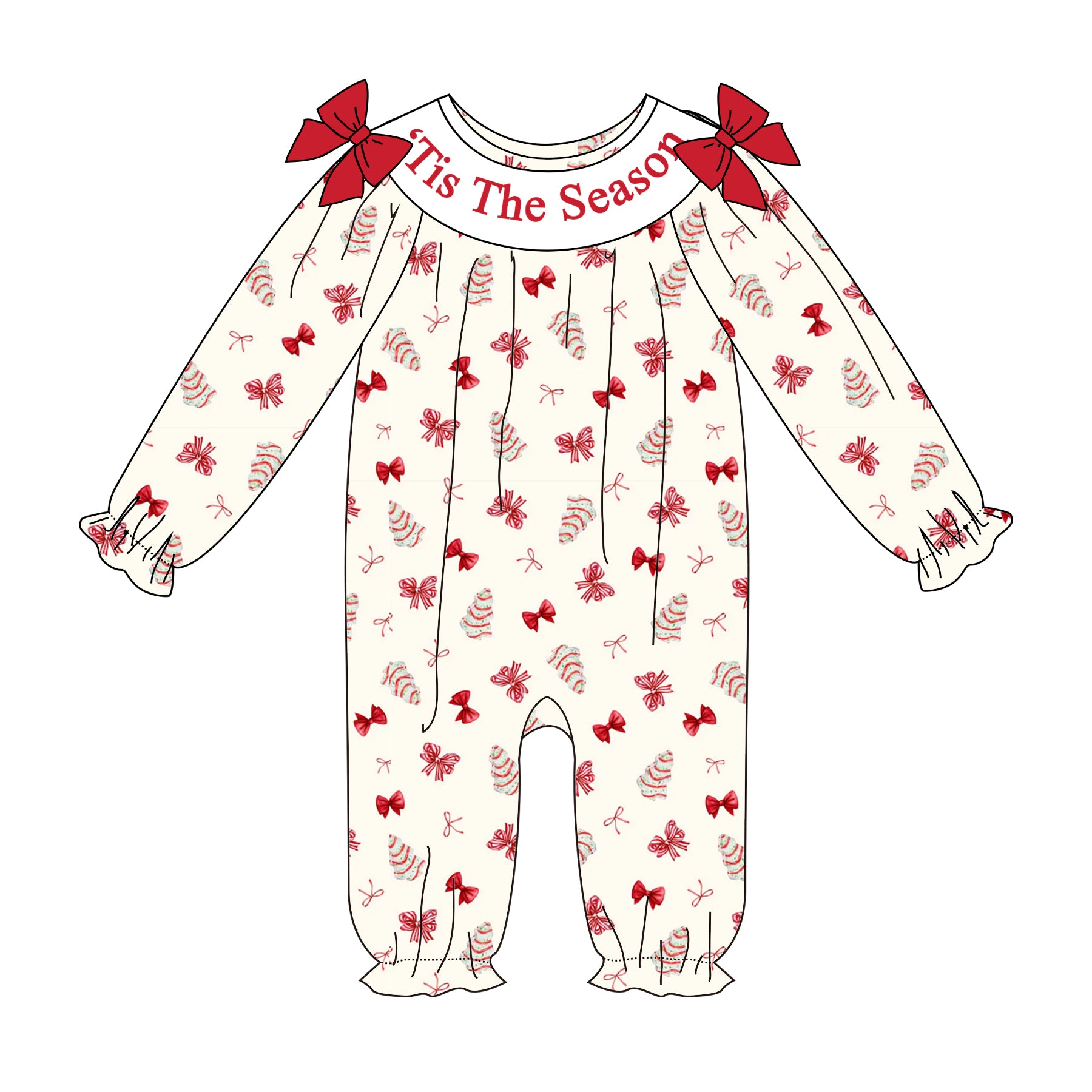 （Pre Order）Sisters Christmas Embroidery Smocked Dress&Romper