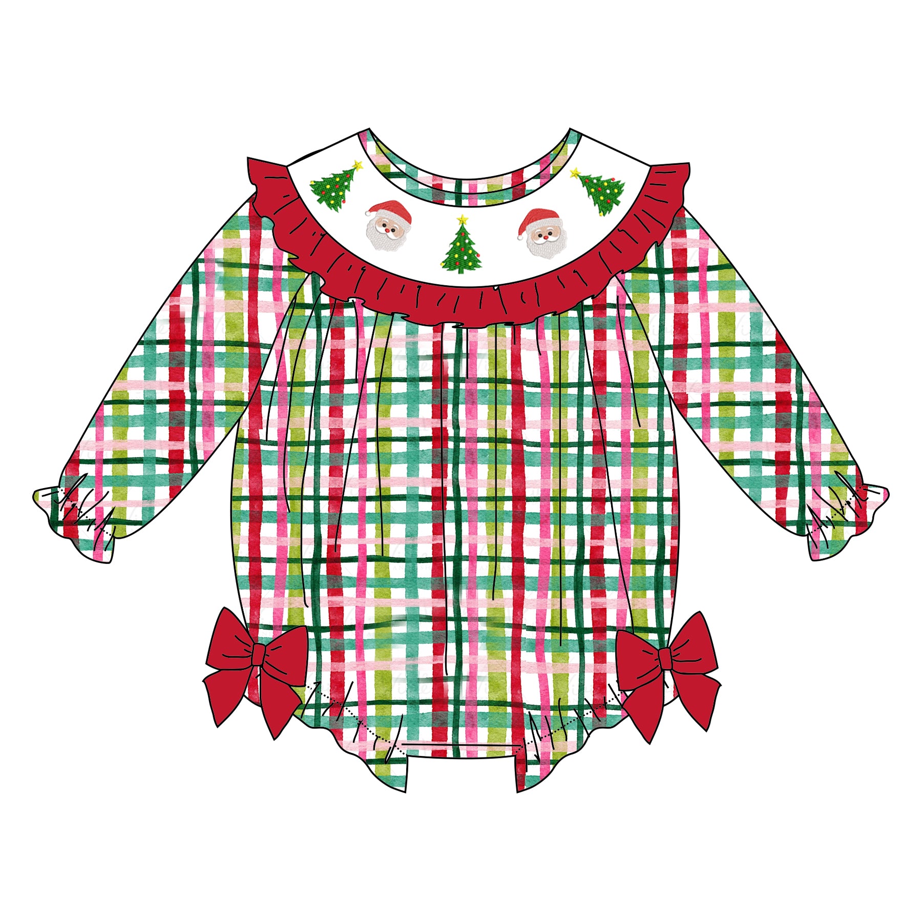 （Pre Order）Sisters Christmas Embroidery Smocked Dress&Romper