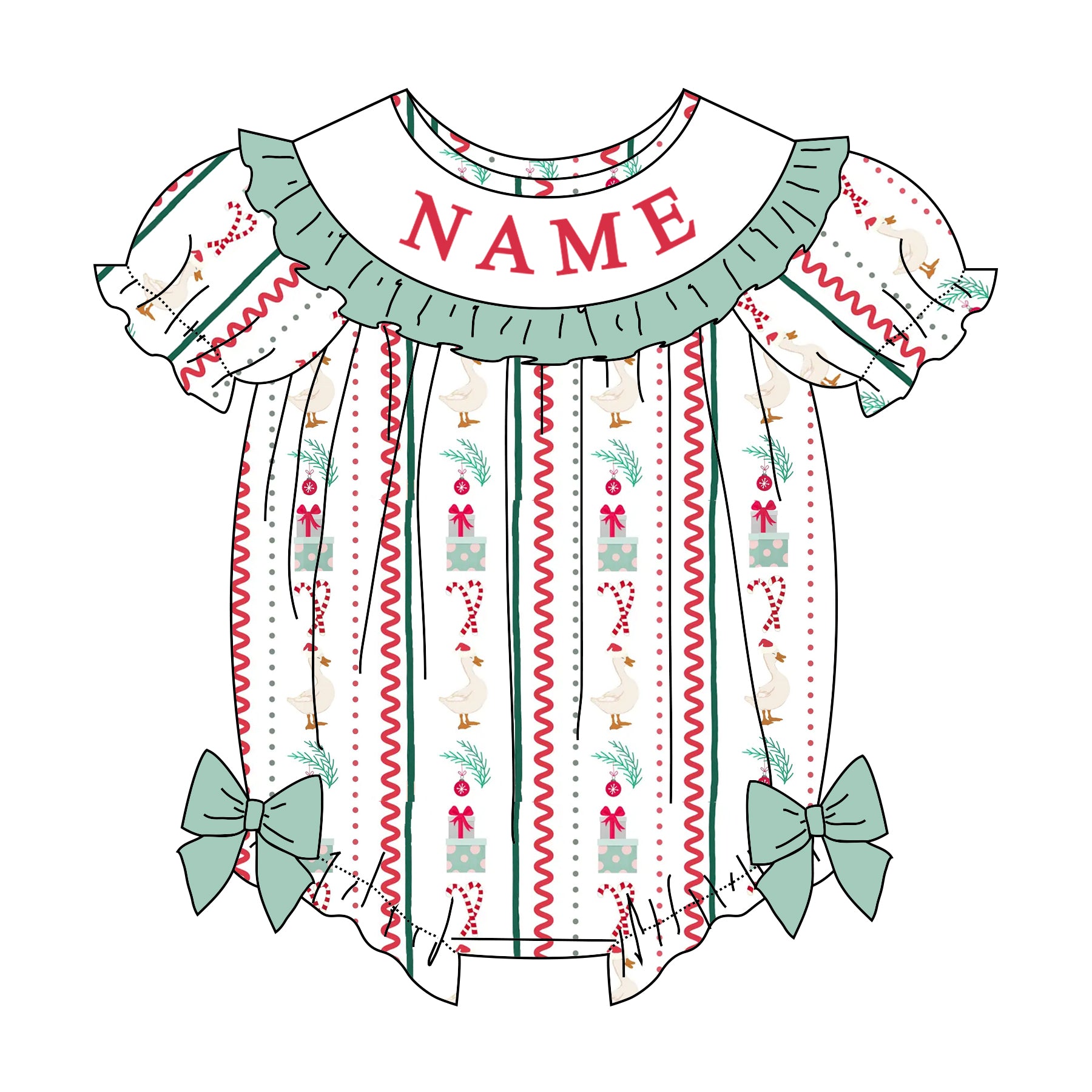 （Pre Order）Sisters Christmas Silly Goose Embroidery Smocked Dress&Romper