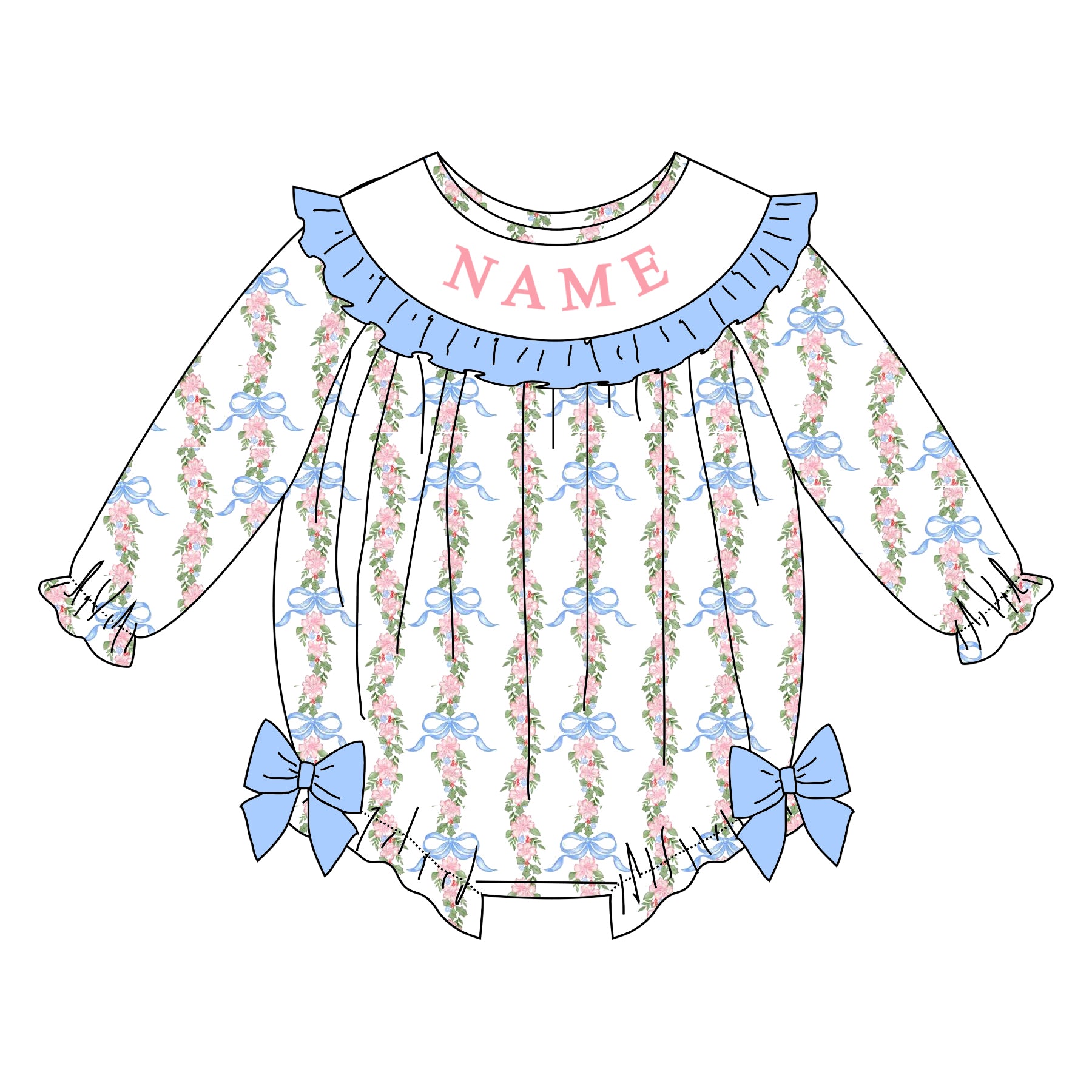 （Pre Order）Sisters Christmas Embroidery Smocked Dress&Romper