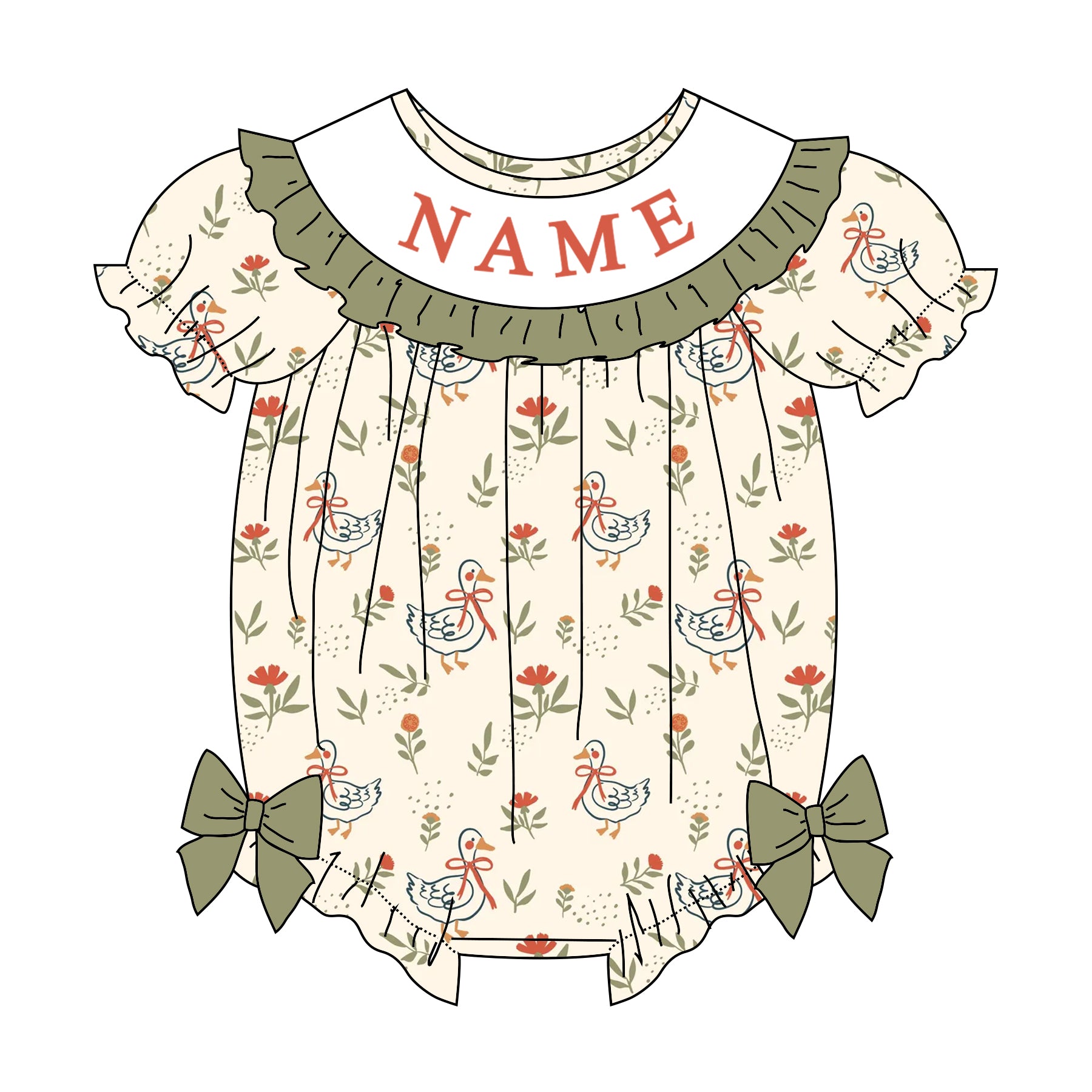 （Pre Order）Sisters Fall&Winter Goose Embroidery Smocked Dress&Romper