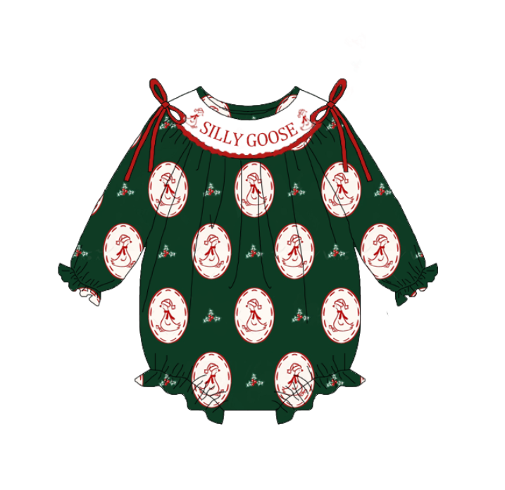 （Pre Order）Sisters Christmas Silly Goose Embroidery Smocked Dress&Romper