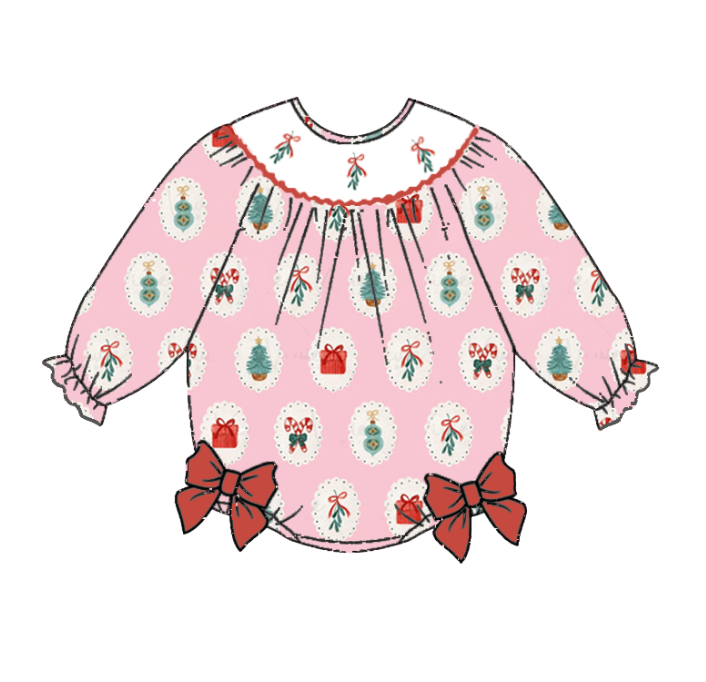 （Pre Order）Sisters Christmas Embroidery Smocked Dress&Romper