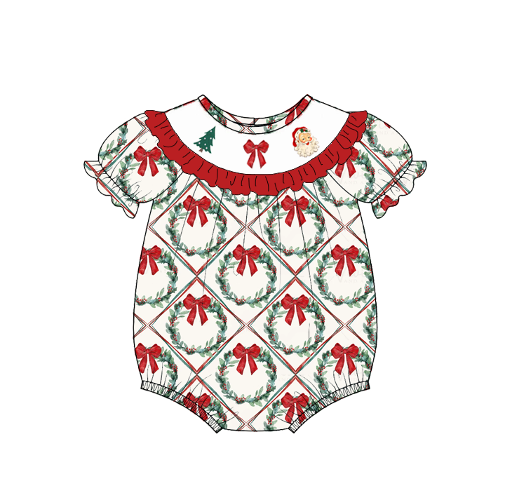（Pre Order）Siblings Christmas Santa Claus Embroidery Smocked Dress,Set&Romper