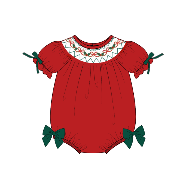 （Pre Order）Siblings Christmas Santa Claus Embroidery Smocked Dress,Set&Romper