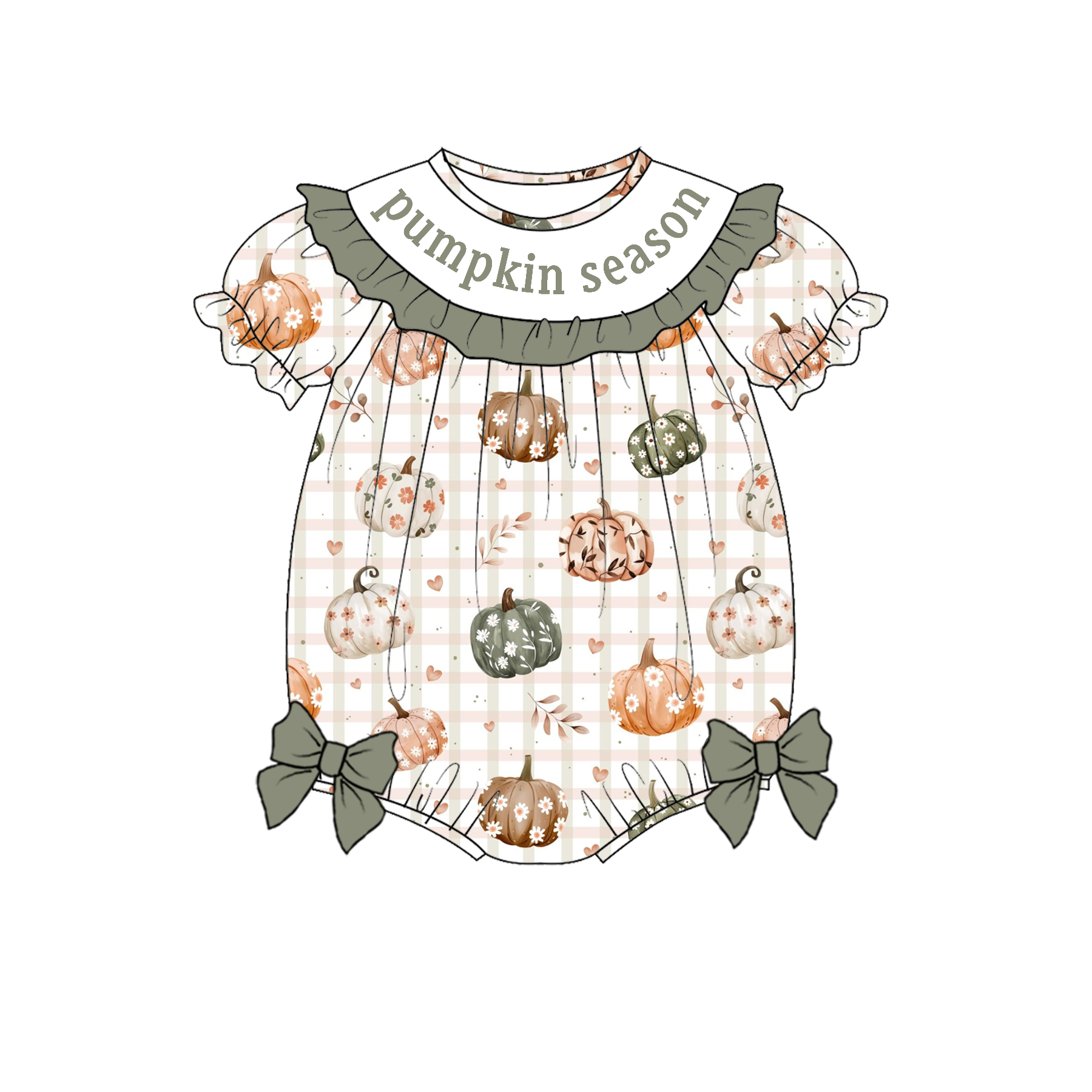（Pre Order）Sibling Halloween Pumpkin Season Embroidery Smocked Dress,Romper＆Set