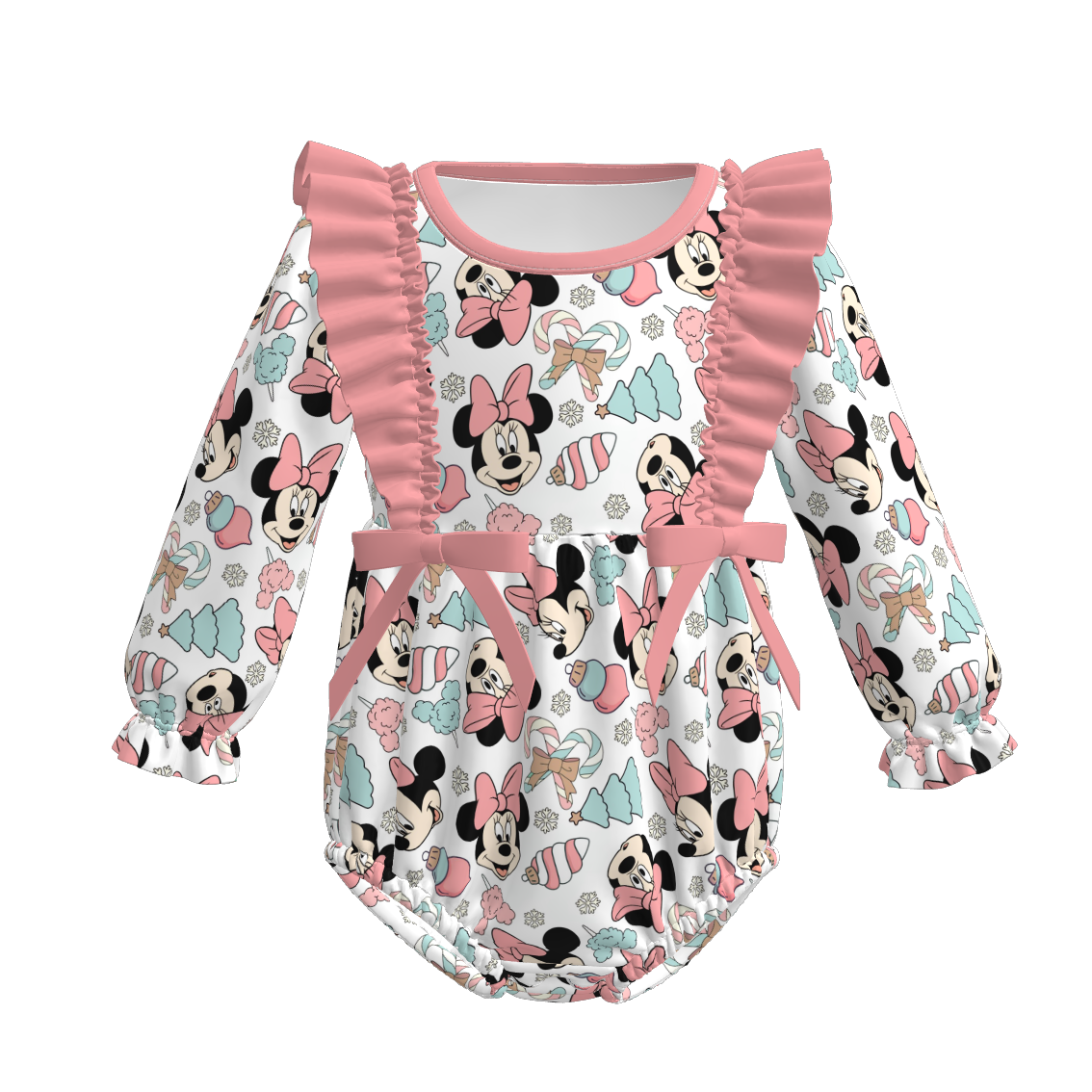 （Pre Order）Toddler Girls Christmas Cartoon Print Romper