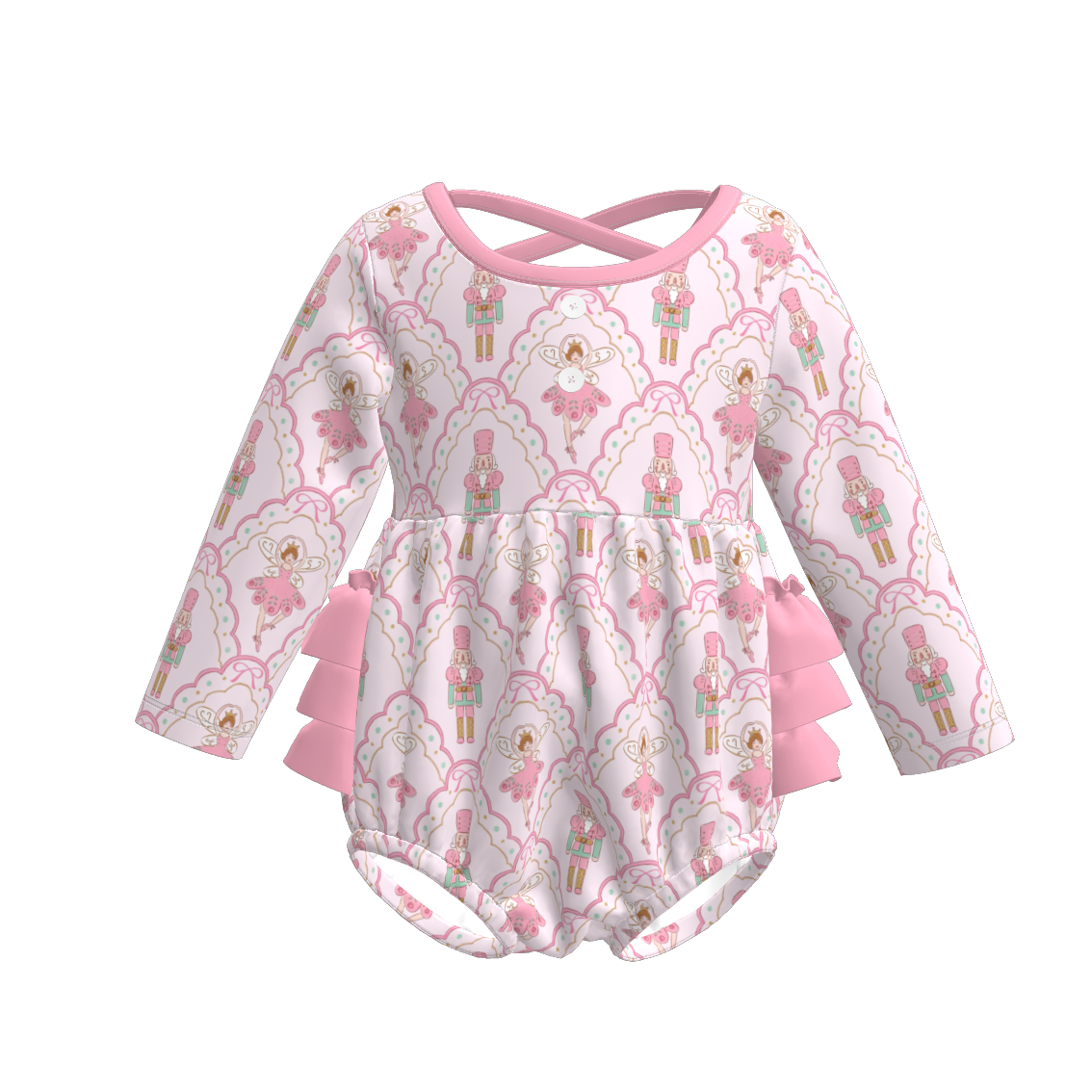 （Pre Order）Family Christmas Pink Nutcracker Print Dress,Set,Romper&Top