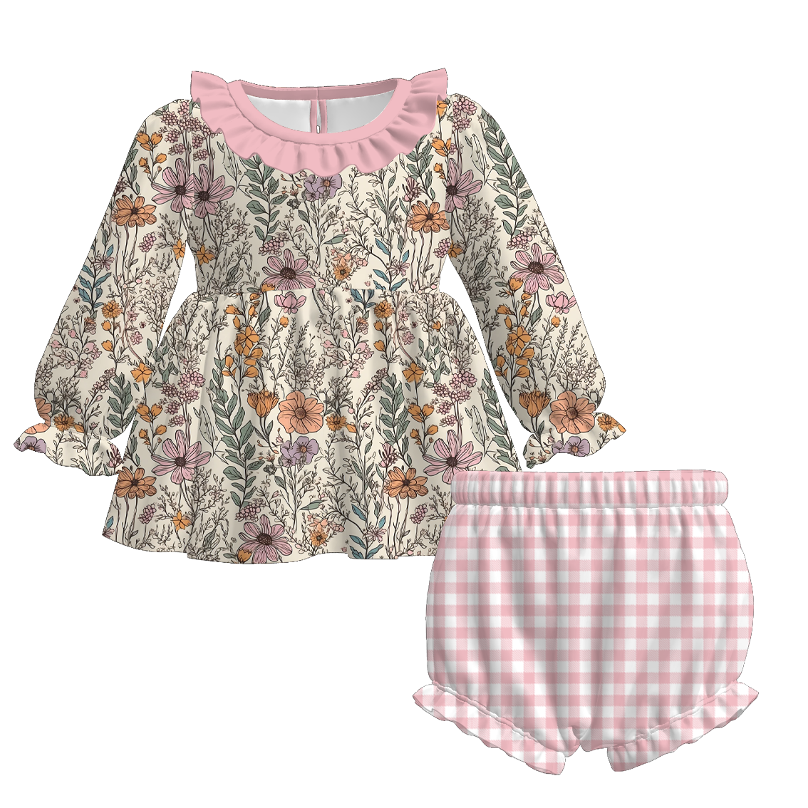 （Pre Order）Family Fall Pink Floral Print Dress,Set＆Romper