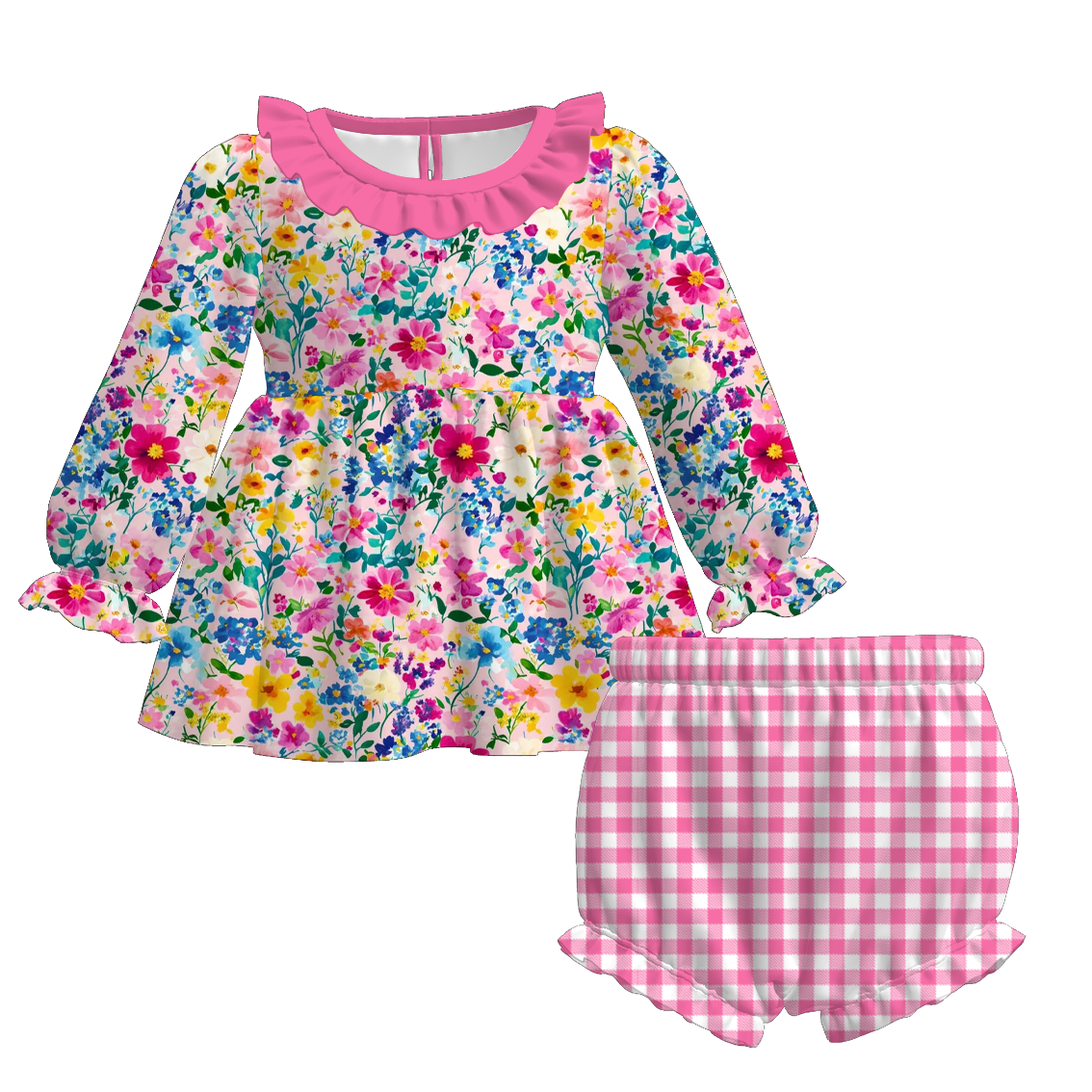 （Pre Order）Family Fall Hot Pink Floral Print Dress,Set＆Romper