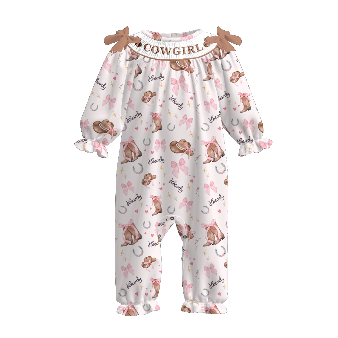 （Pre Order）Sisters Fall Cowgirl Embroidery Smocked Dress＆Romper