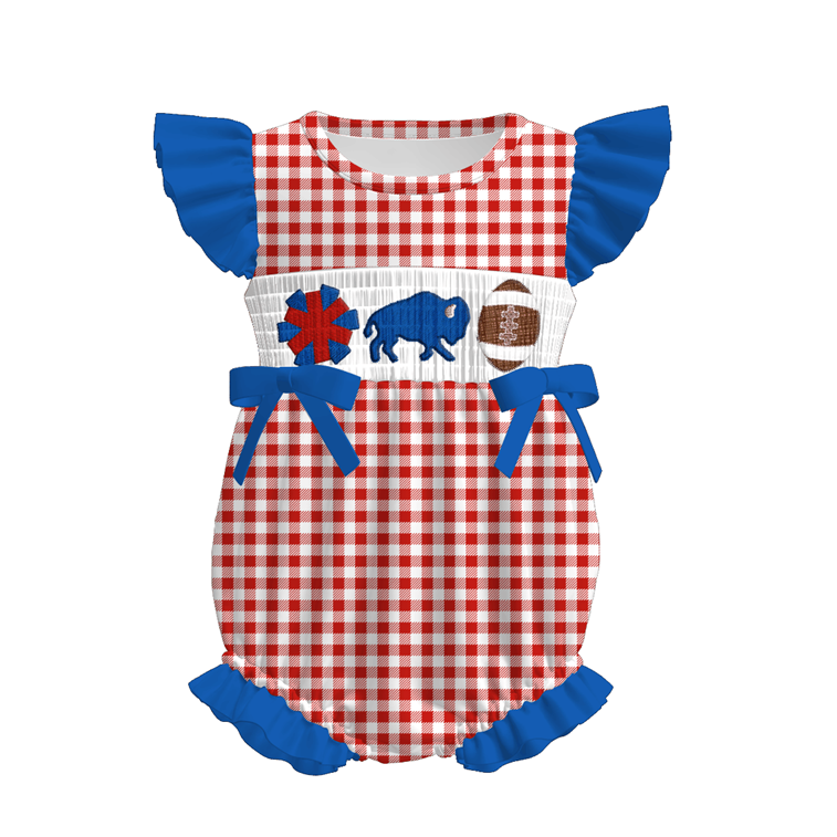（Pre Order）Family Football Buffalo Bills Embroidery Smocked Dress,Set&Romper