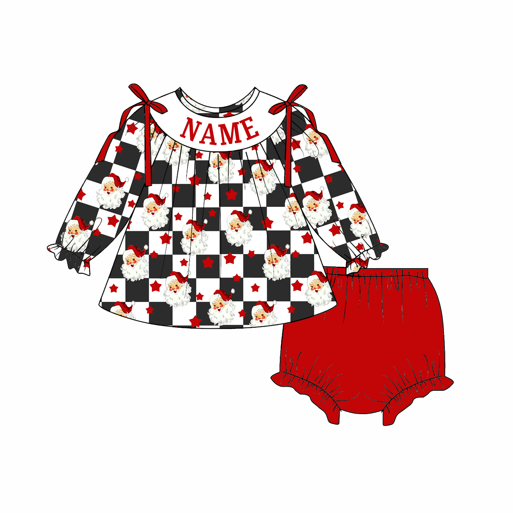 （Pre Order）Family Christmas Santa Claus Embroidery Smocked Set&Romper