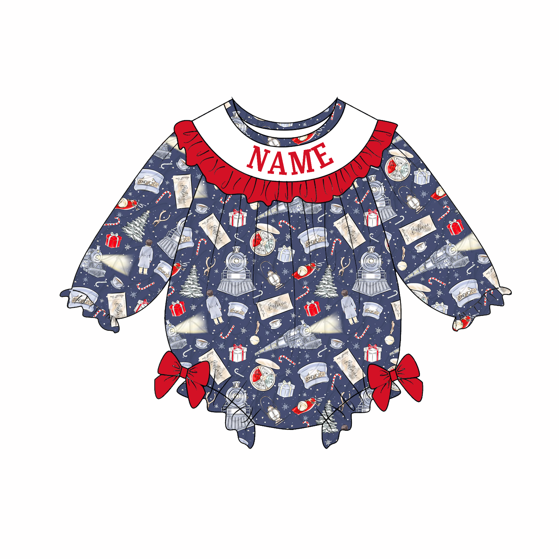 （Pre Order）Family Christmas Embroidery Smocked Dress,Set&Romper
