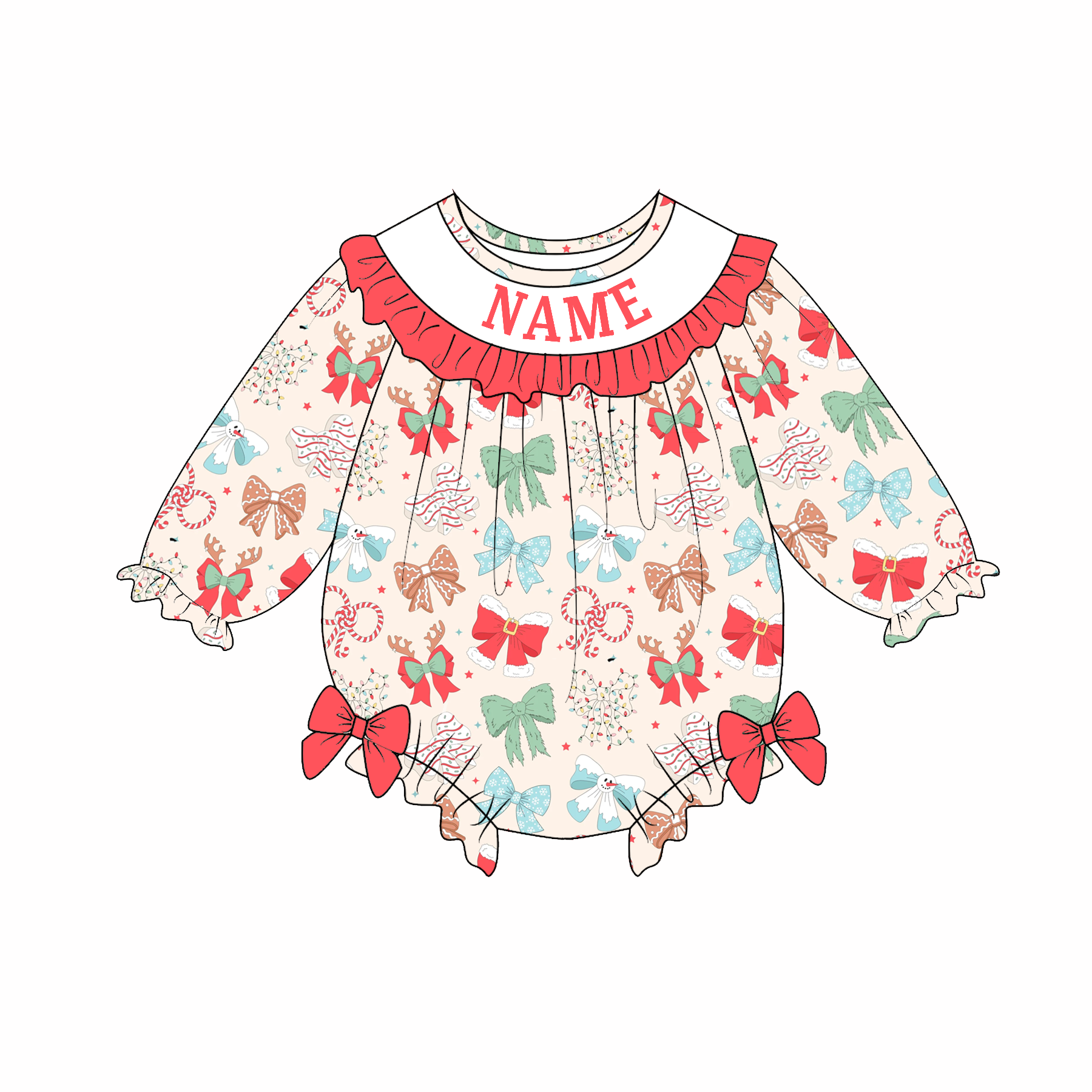 （Pre Order）Sisters Christmas Bow Embroidery Smocked Dress&Romper