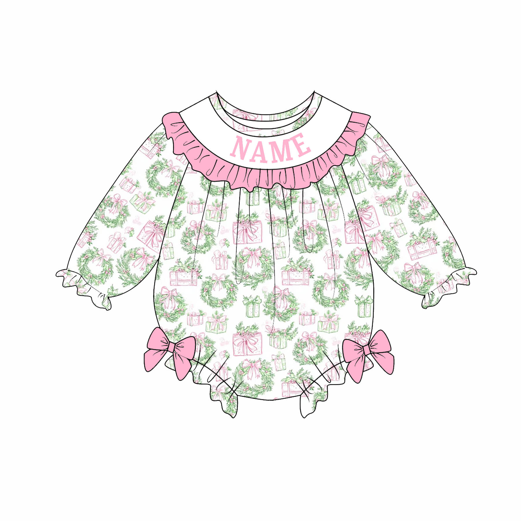 （Pre Order）Sisters Christmas Embroidery Smocked Dress&Romper