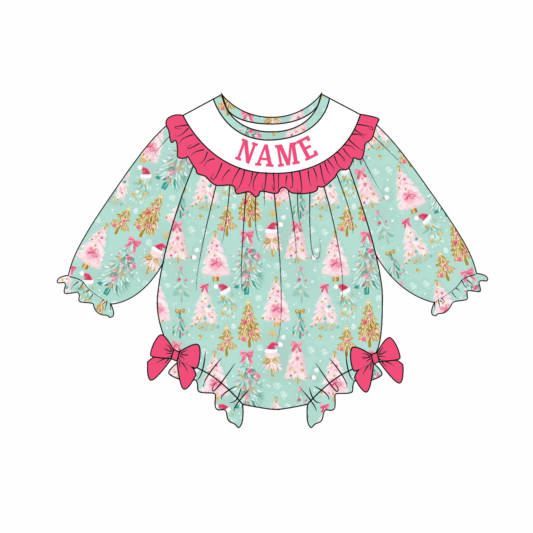 （Pre Order）Sisters Christmas Tree Embroidery Smocked Dress&Romper