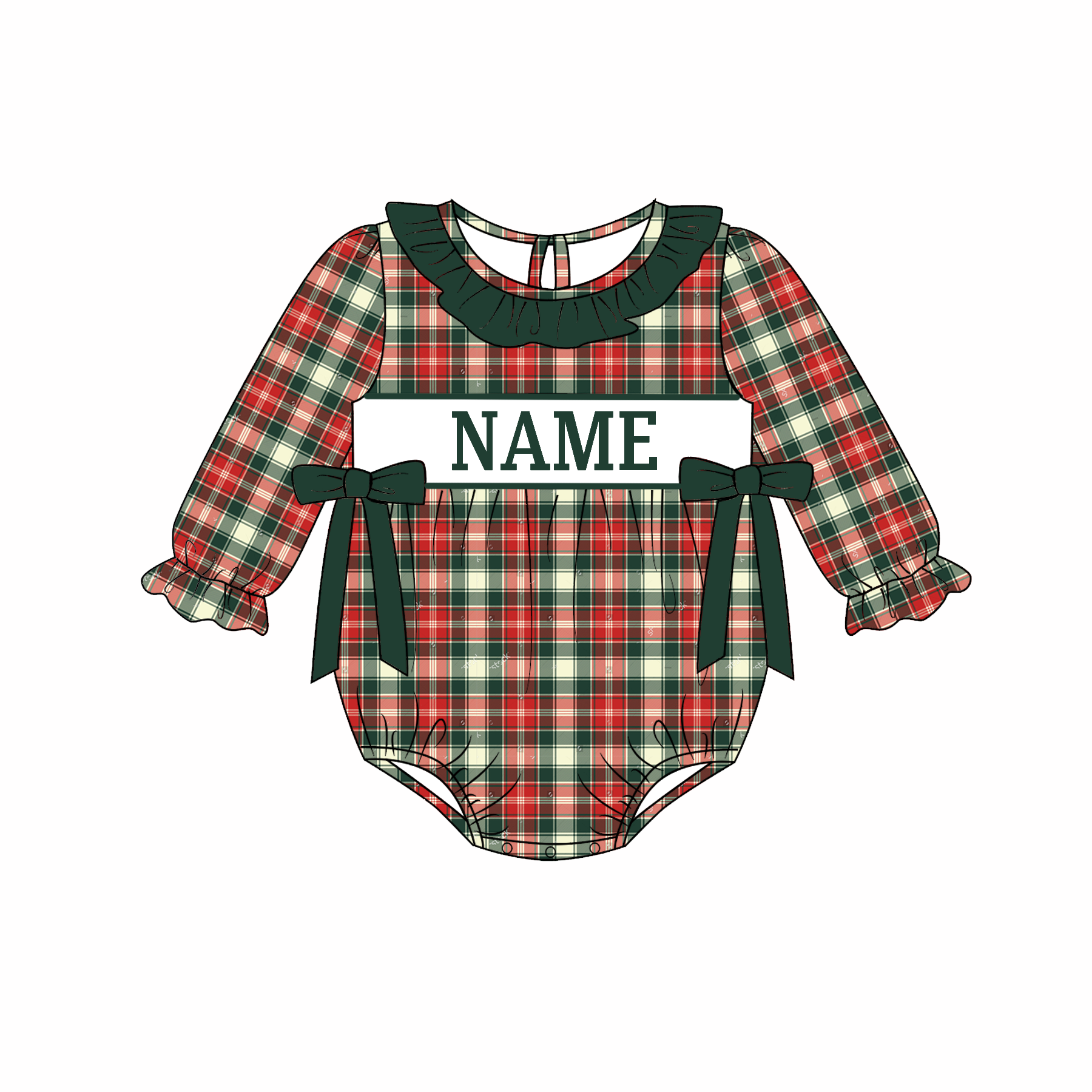 （Pre Order）Family Christmas Plaid Embroidery Smocked Dress,Set&Romper
