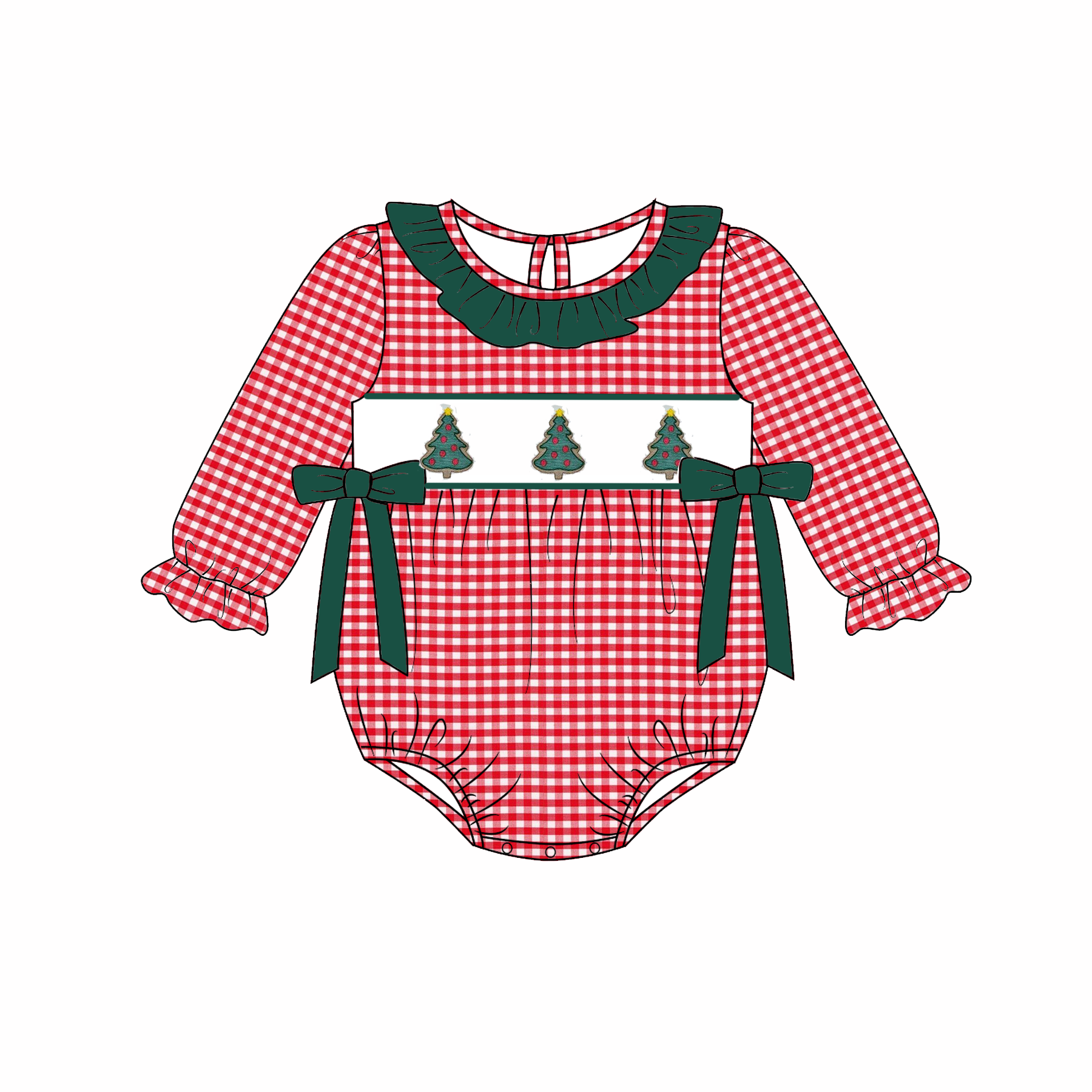 （Pre Order）Family Christmas Tree Embroidery Smocked Dress,Set&Romper