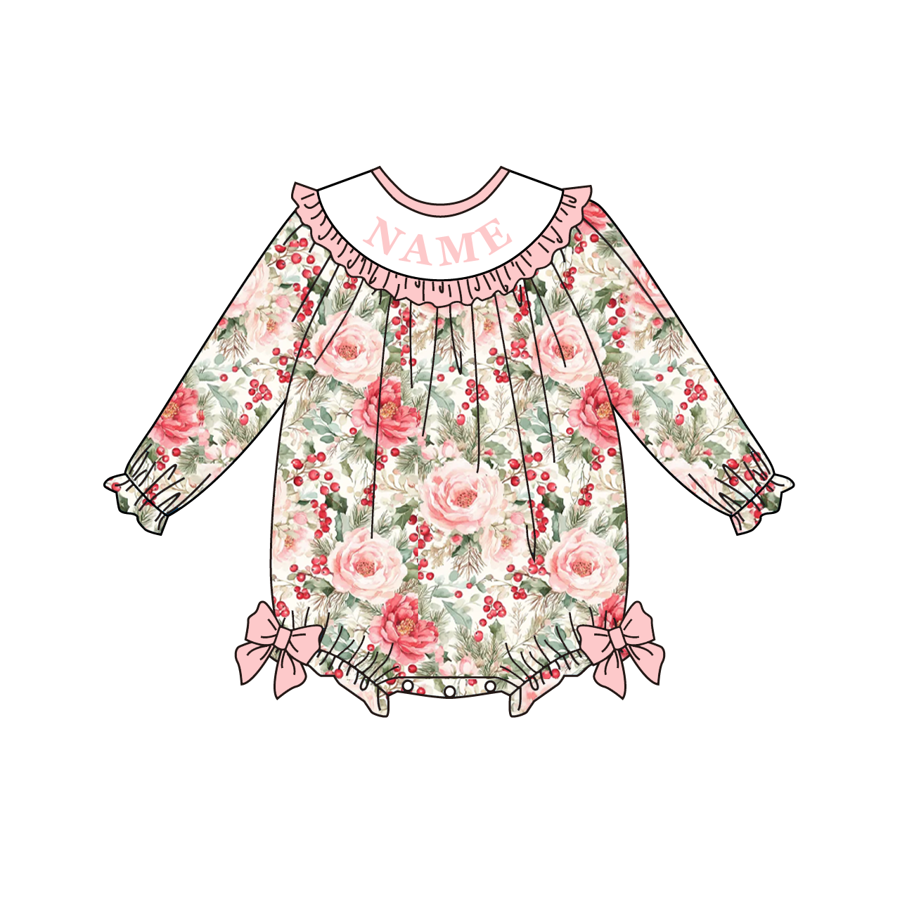 （Pre Order）Family Christmas Floral Embroidery Smocked Set&Romper