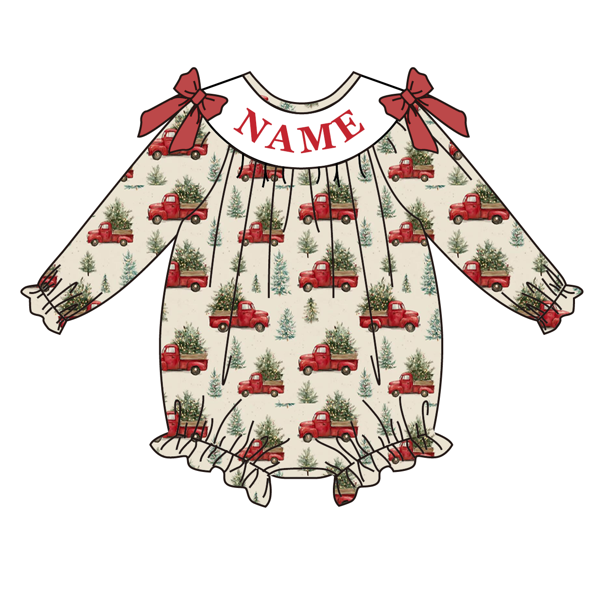 （Pre Order）Family Christmas Embroidery Smocked Dress&Romper