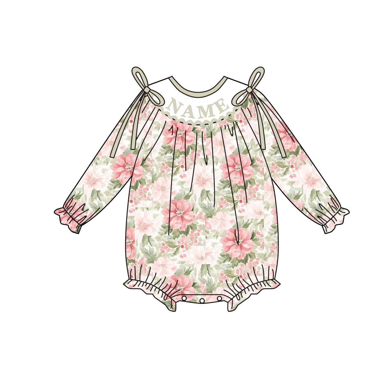 （Pre Order）Family Christmas Floral Embroidery Smocked Set&Romper